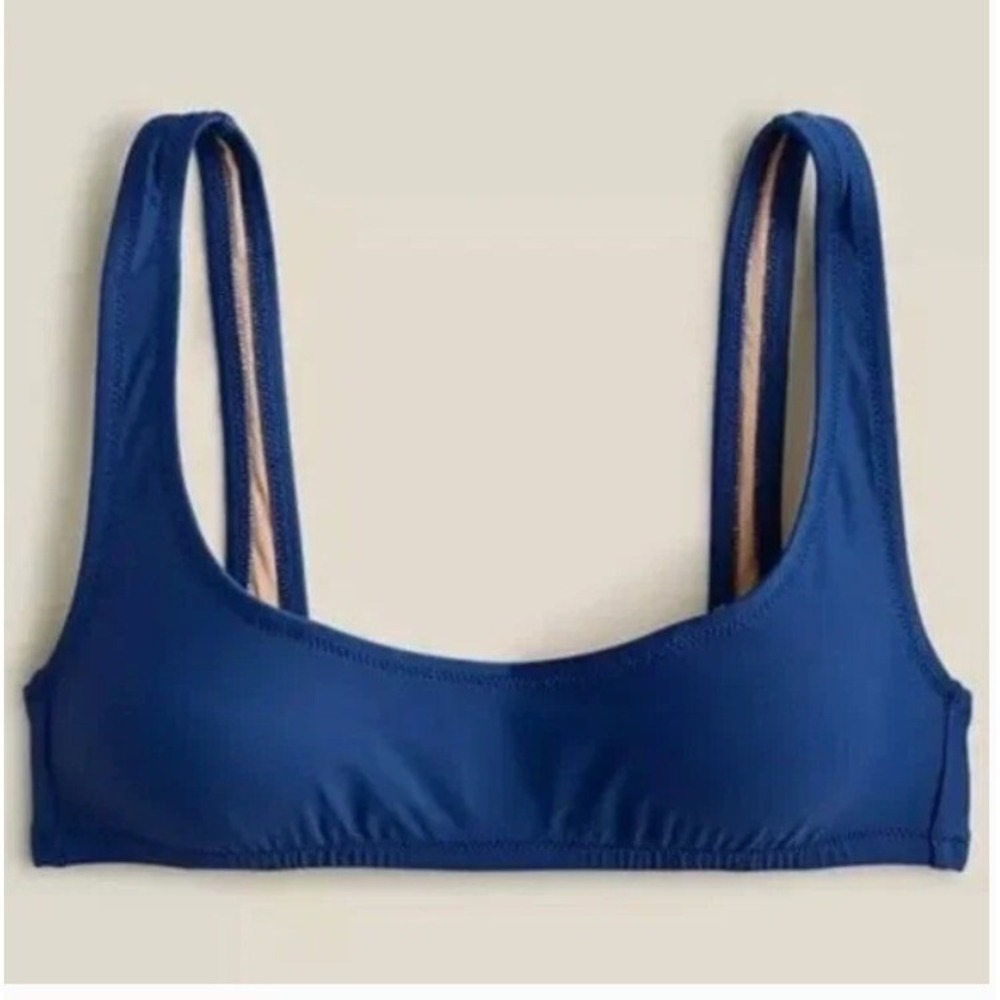 J. Crew Heritage Scoop Neck Bikini Top Blue Lined Women's Size Small Swim Beach